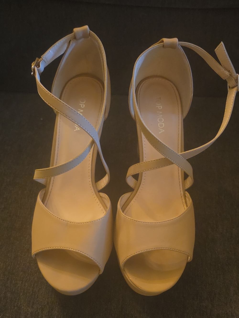 TOP Moda Taupe Strappy Open-Toe Heels